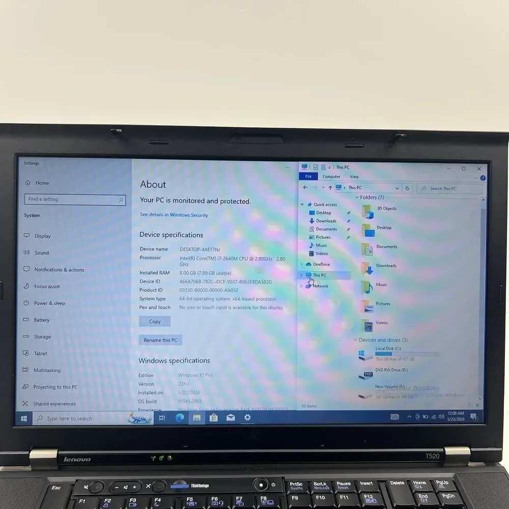 Lenovo ThinkPad T520 Intel i7-2640M 8GB 320GB HDD Win 10 w/ Charger|ELP70, READ